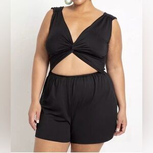 Eloquii Black One Piece Romper Bathing Suit Swimsuit Plus Size 14 NWT Beach Pool